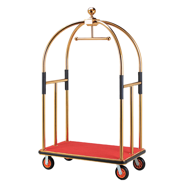 Baggage trolley with copper finish and black platform