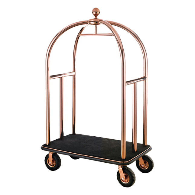 Baggage trolley with copper finish and black platform